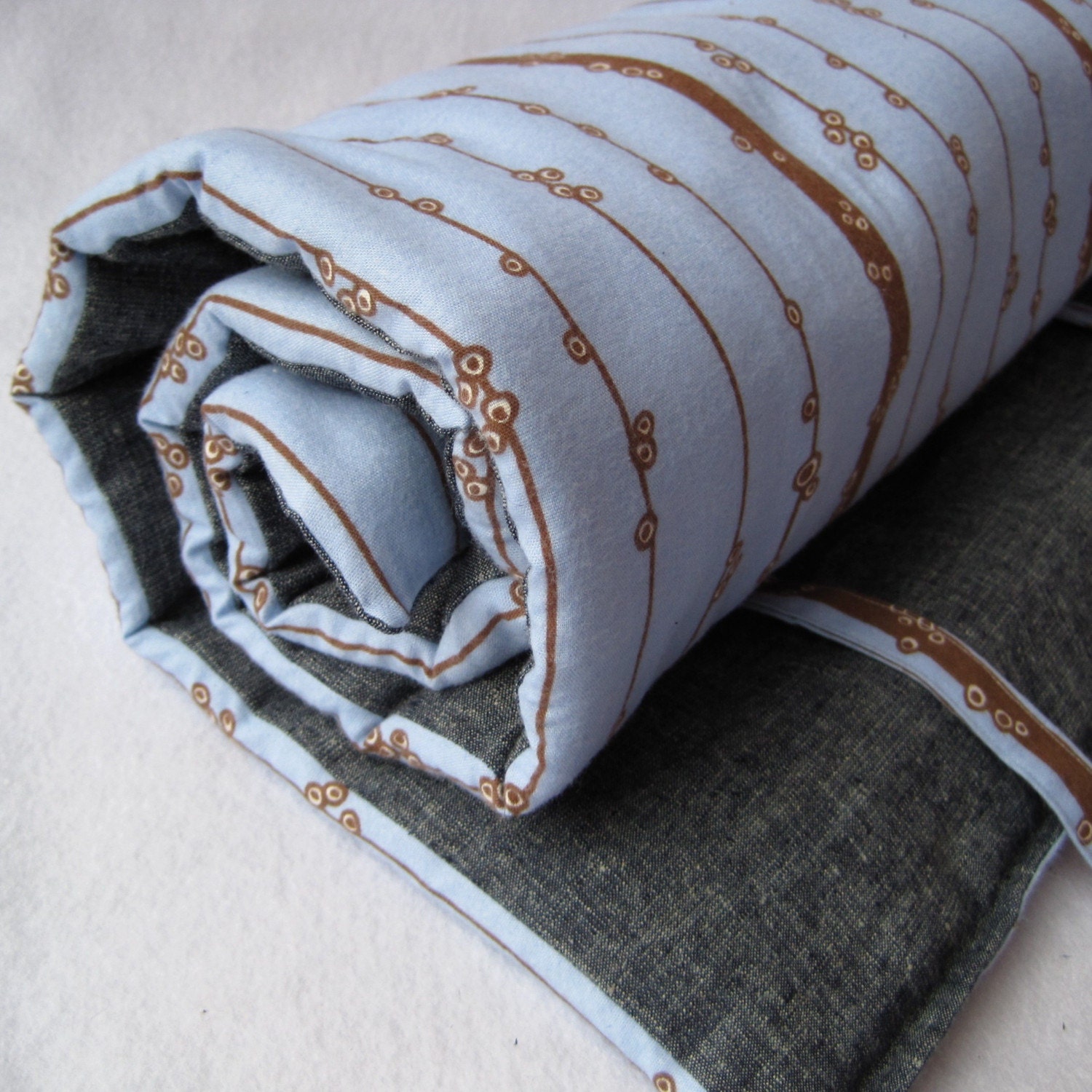 organic preschool nap mat / modern eco friendly toddler kids essential in cool blue flannel