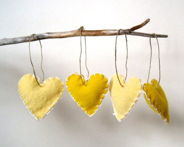 For Japan Earthquake Relief - lemon meringue pie heart felts ornaments set of 4 / eco friendly love decorations (READY TO SHIP) artisaid joyforjapan