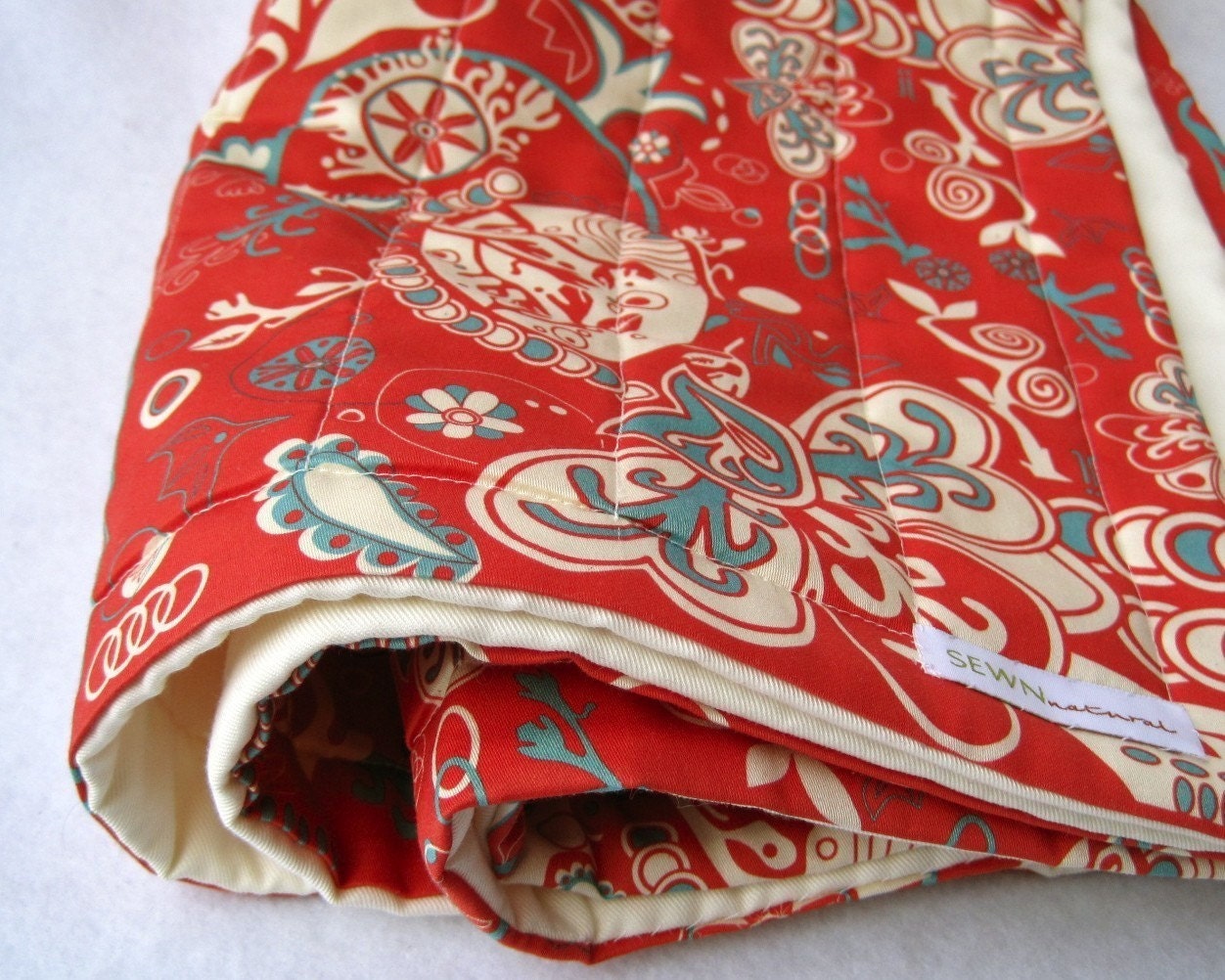 BABY QUILT Organic Crib Bedding Blanket / Eco Friendly Modern White Red Turquoise Blue Circus (Exclusive to SewnNatural)