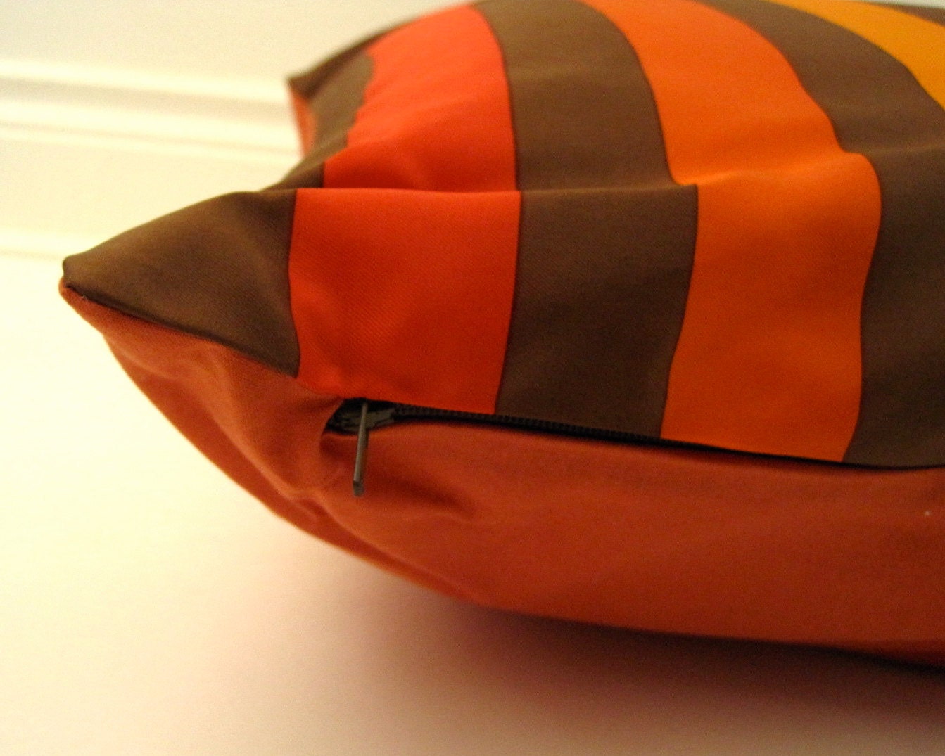 Vera Silk PiIllow Sham Throw Pillow Cover - 1970s Mod Geometric Silk Handmade into Sofa Cushion - Chocolate Brown Orange Gold Home Decor