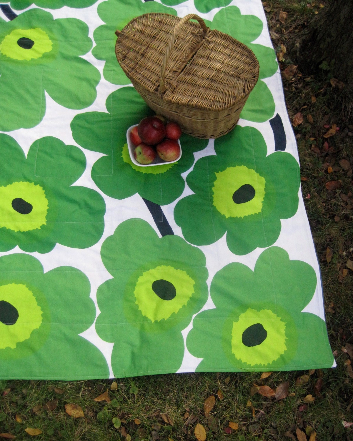 Marimekko PICNIC Blanket - Summer Beach Outdoors Food Blanket in Grass Lime Green Giant Flowers Poppies (Last 1) Wedding Gift Idea