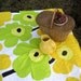 picnic blanket / Marimekko mod giant Unikko flowers in lime green gold yellow - wedding gift