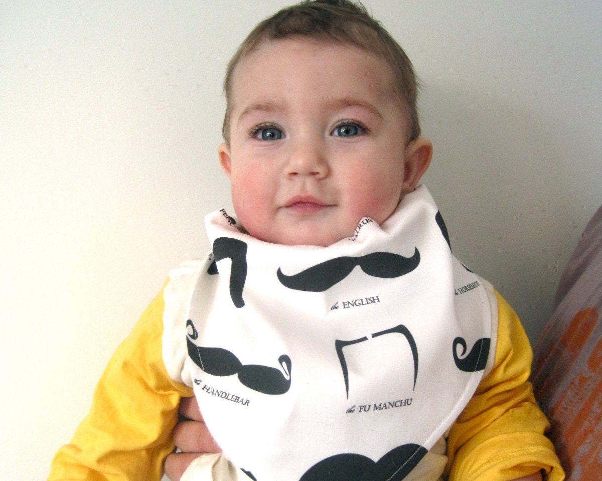 BABY bandana bib organic mustache moustaches / hipster boys kids drooling bib baby shower gift (Ready to Ship)