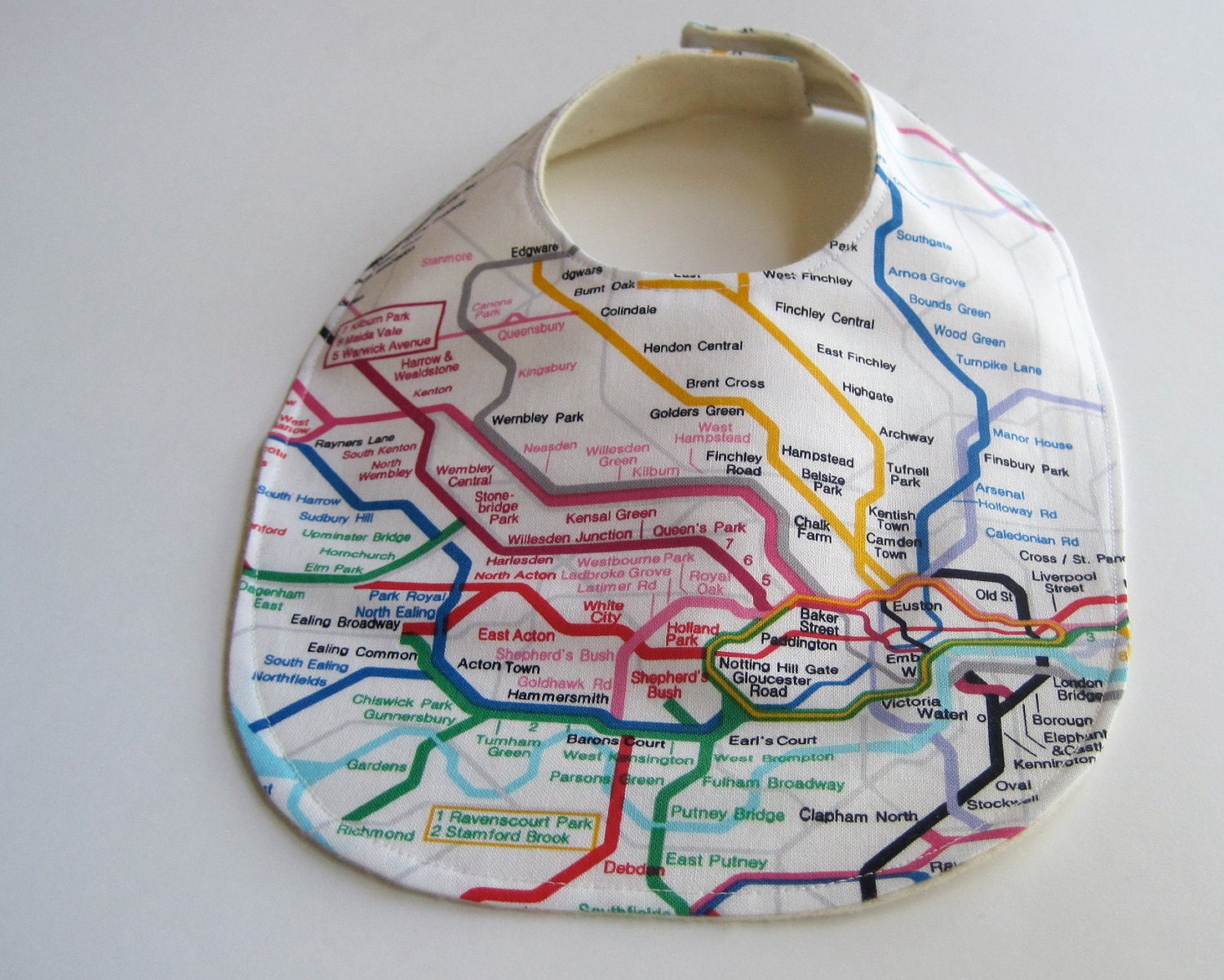 modern BABY BIB - London tube underground city map with organic cotton flannel for boys and girls