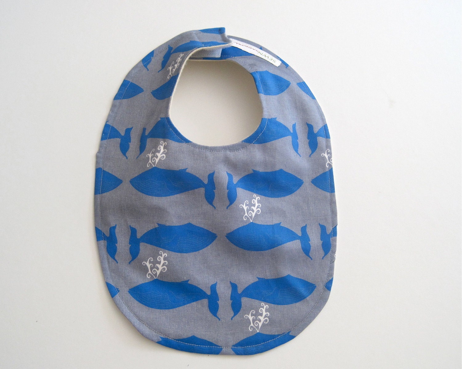 Whales Baby Bib ORGANIC - Nautical Blue and Gray Feeding Drooling Bib - For Eco Friendly Modern Kids (Ready to Ship)