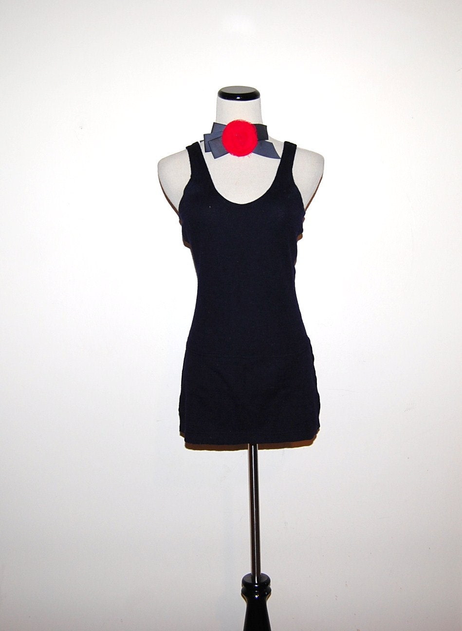 Vintage Swimsuit Navy Wool