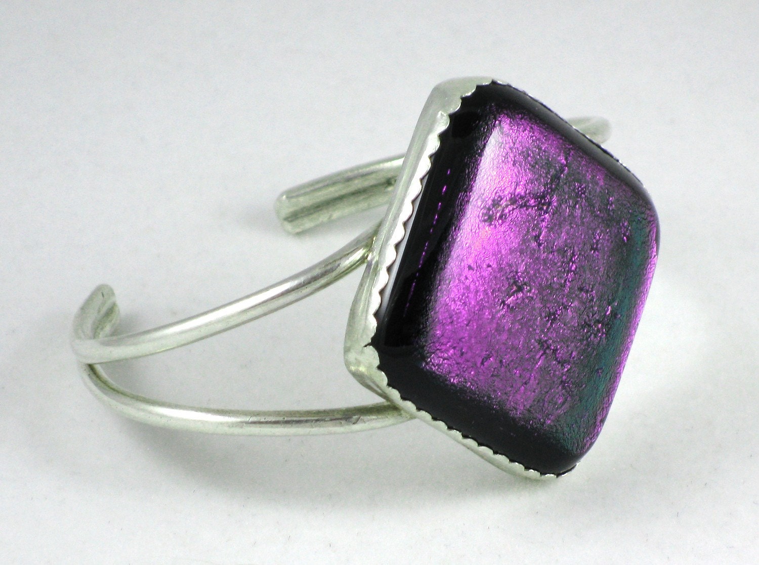 Dichroic Fused Glass and Silver Bracelet - purple