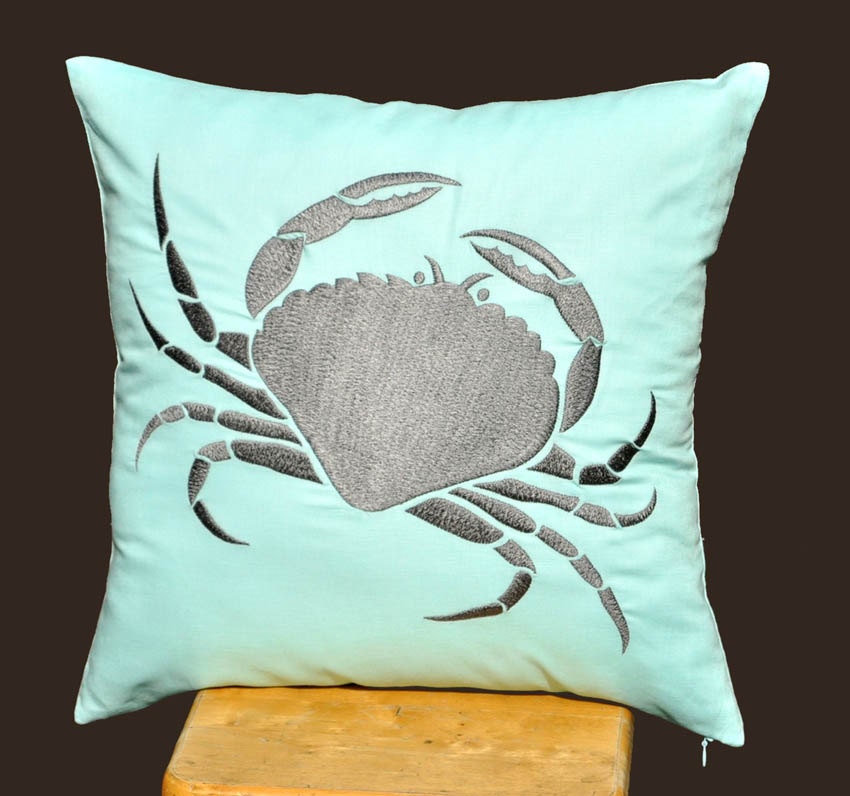 Crab Pillow Cover, Gray Grab on Light Blue Pillow, 18 x 18 Pillow Cover Square, Cushion Cover, Gray Pillow, Linen Pillow