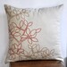 Twig Leaves Throw Pillow Cover, Decorative pillow cover 18 x 18, Oatmeal Linen Orange Ochre Leaves, Embroidered Pillow, Pillow Accent