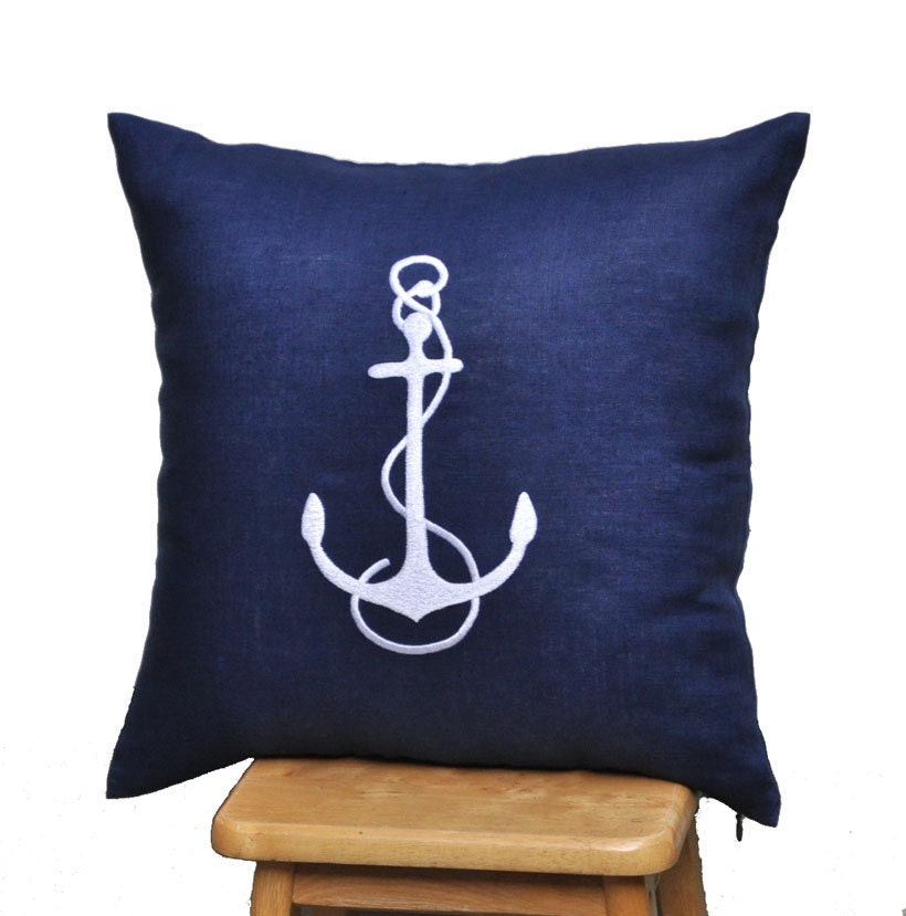 Anchor Pillow Cover,Decorative Pillow Cover, Navy Blue Pillow with White Anchor,Throw Pillow Cover 18 x 18, Pillow Case