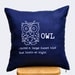 Owl Pillow Cover ,18 x 18 Throw Pillow Cover, Navy Blue Linen Pillow White Owl Embroidery, Bird Pillow, Pillow Accent Navy, Cushion Cover