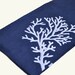 Coral Table Runner, White Coral on Navy Blue Linen Table Runner, Embroidered Table Runner 14" x 64", Nautical Tabletop, Long Table Runner