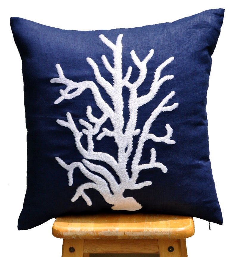 Coral Reef Throw Pillow Cover Navy Decorative Pillow by KainKain