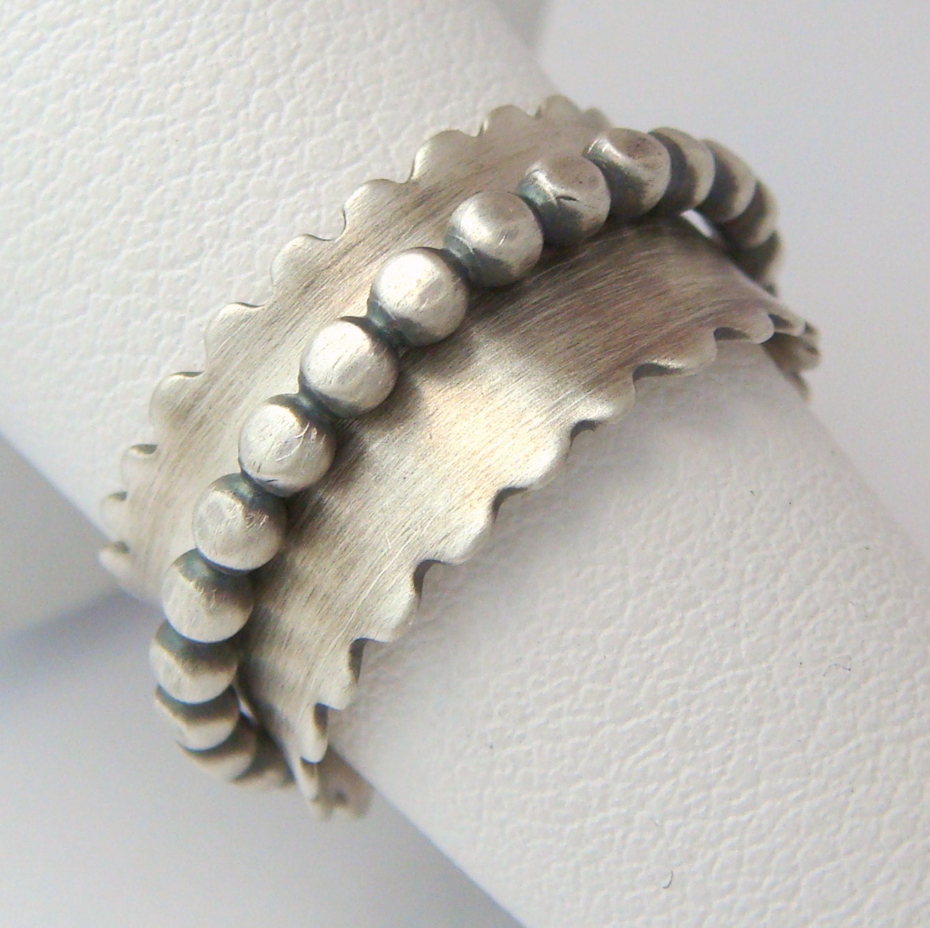 Sterling Silver Spinner Fidget Ring - Size 6 - Six and a Half - Handmade Silver Ring - Ruffled Edge Spinner Ring - Spin Ring