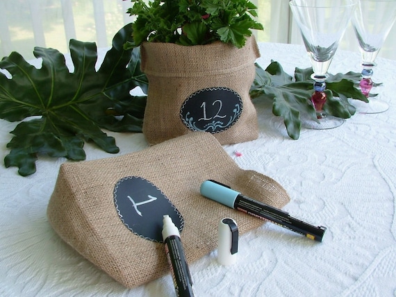Burlap and Chalk Cloth Gift Bag ... Party Favor ... Table Number ... Centerpiece to personalize over and over again