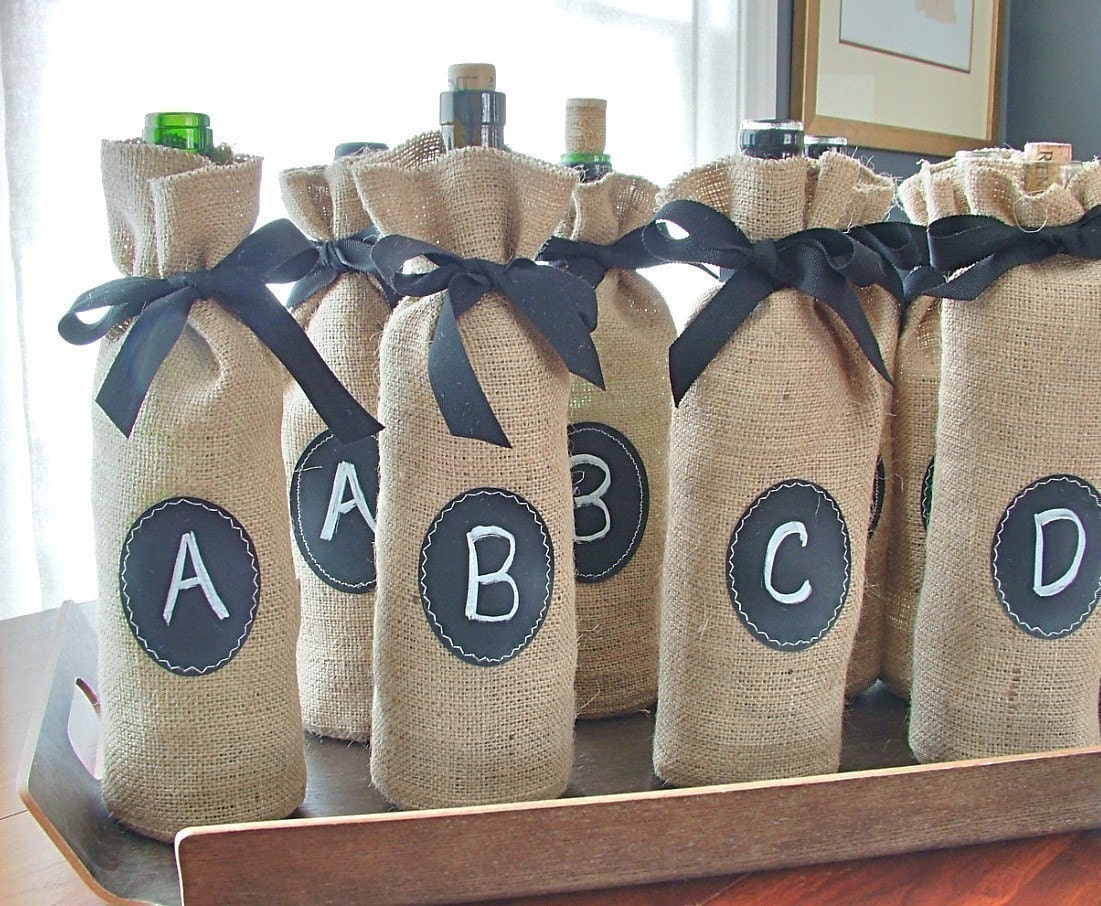 Set of 8 Jute Burlap Wine Bottle Bags to Custom Label over and over again