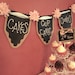 Set of 12 Wedding Banners ... Seating Chart ... Bunting ... Burlap and Chalk Cloth Pennants to Customize again and again - Set of 12