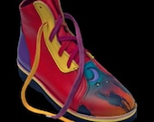 Leather Handmade Shoes - Galloping Horse Red Blue Yellow Multicolored Horses Moon Sunset, High Top Custom Made Size 5, 6, 7, 8, 9, 10