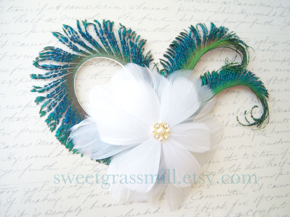 CONTESSA FLEUR - White Feather Bloom with Peacock Sword Detail