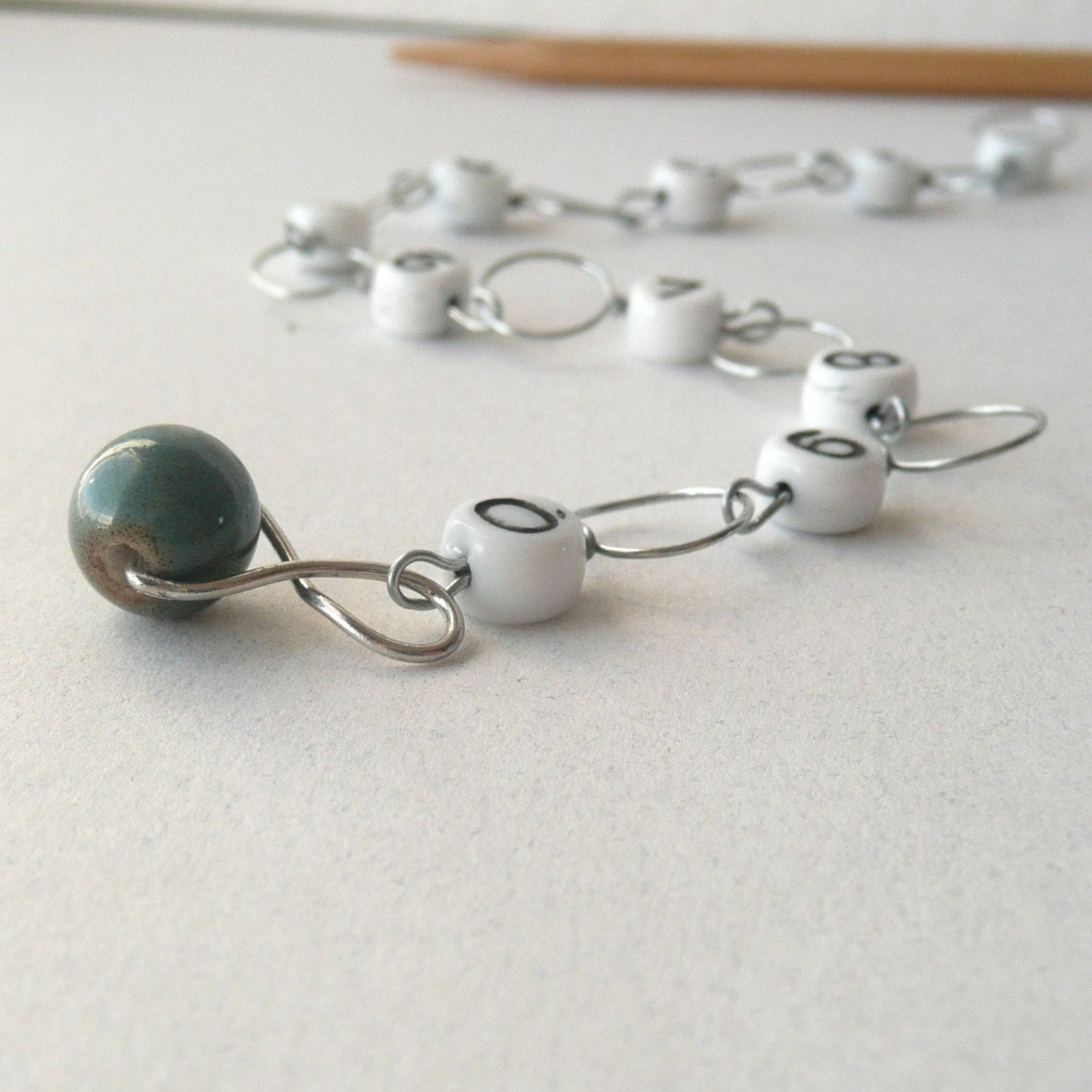 Blue Ceramic Number Chain Knitting Row Counter