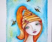 SALE BEEautiful YOU  Original Watercolor Painting on 9 x 12 Paper