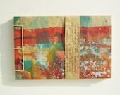 Red and Multicolored Sketchbook - Recycled Materials - Painted Brown Paper Bag Cover - Stab Bound