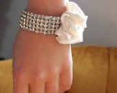 Rhinestone Cluster Cuff with Ivory Rosette Detail- Bridal Collection