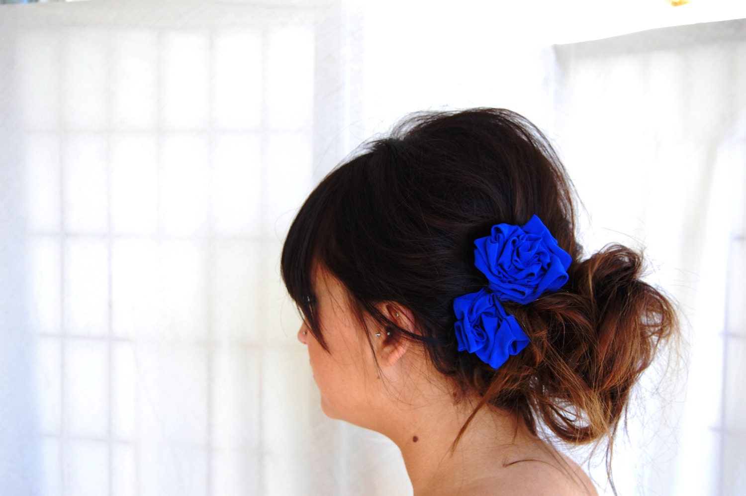 Pair of Cobalt Blue Rosette Hair Clips