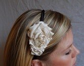 Ready to Ship Ivory Rosette and Rhinestone  Headband
