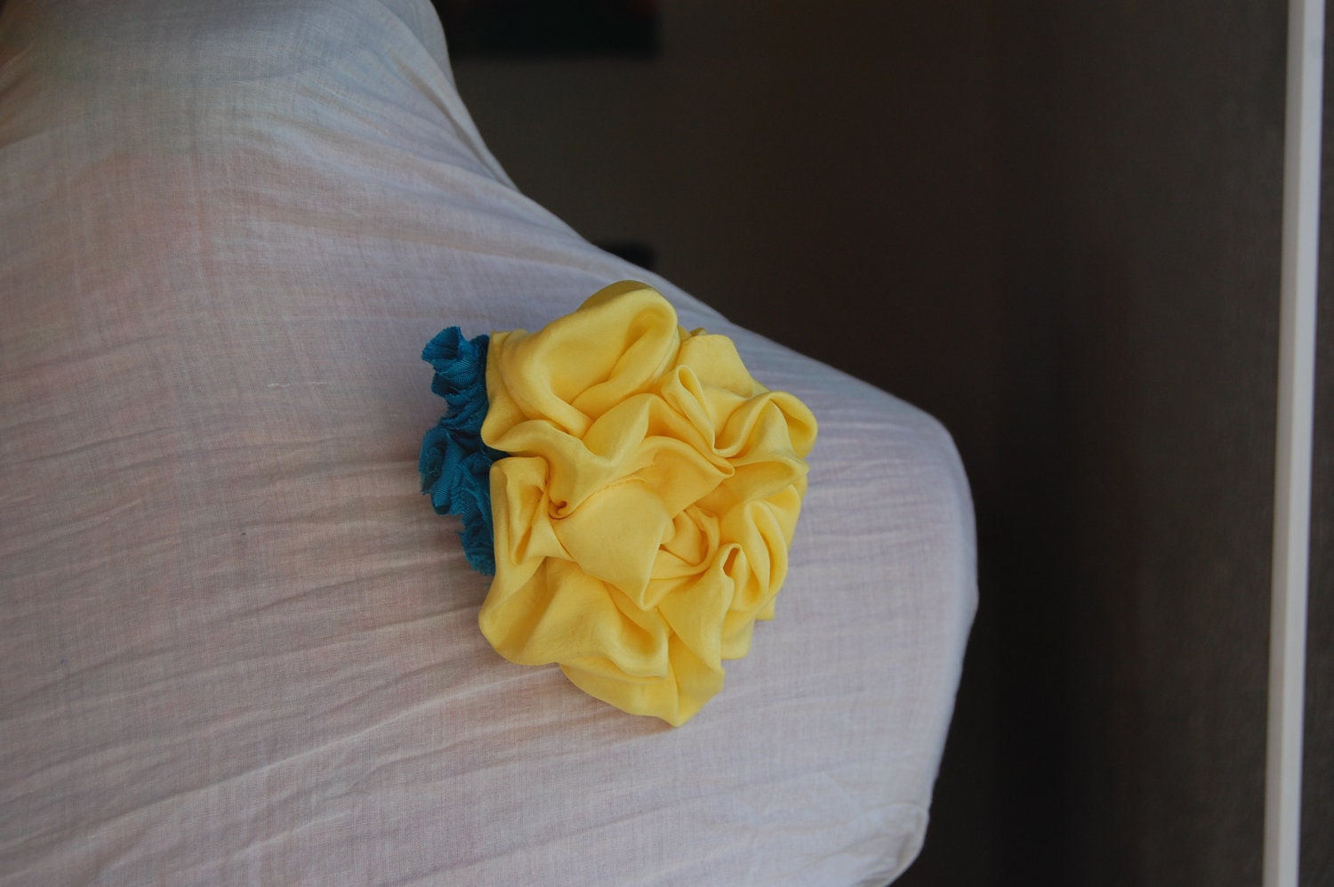 Sunny Yellow and Turquoise Rosette Brooch
