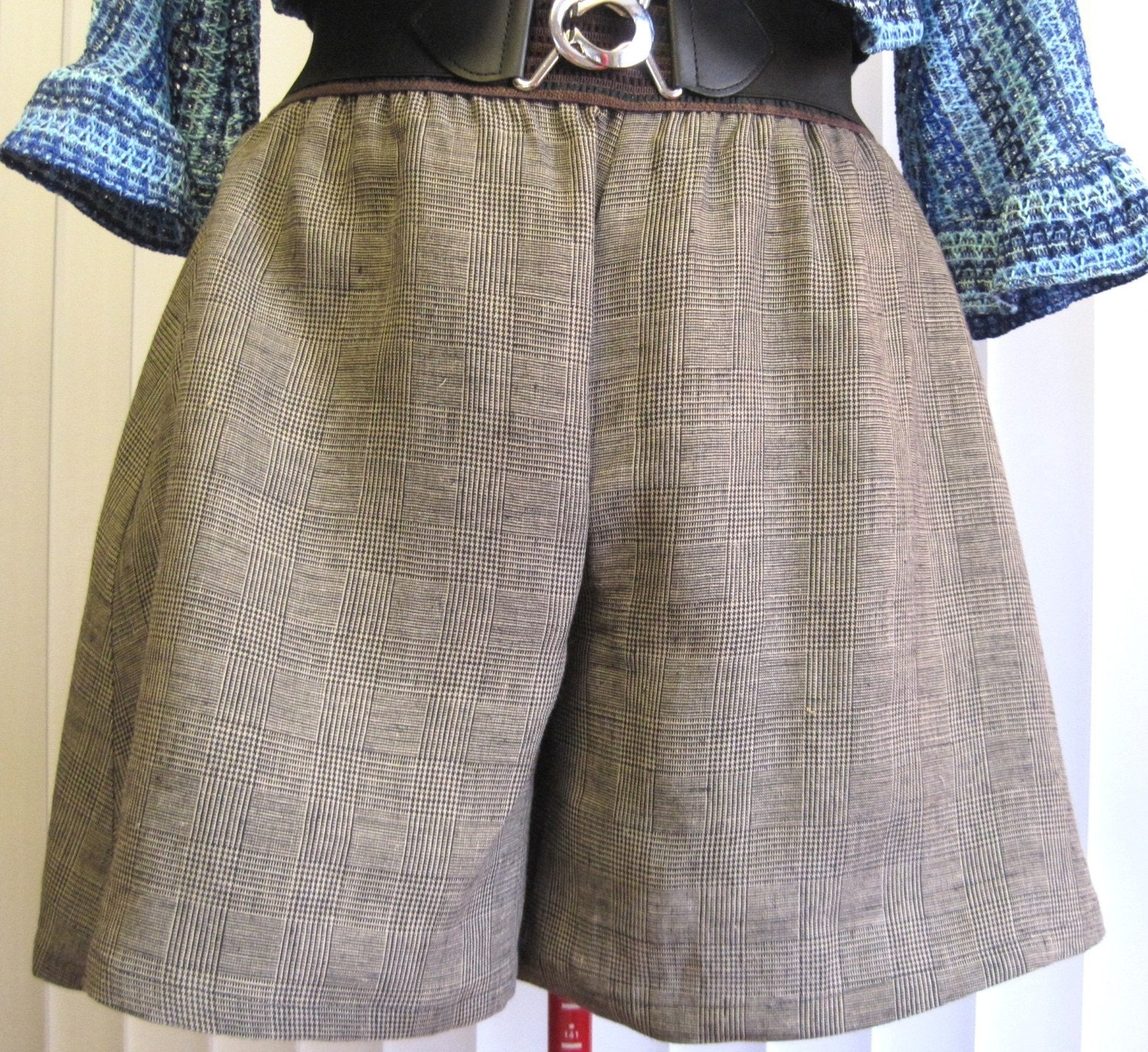 Black, White, Gray Plaid  Tap Shorts for Plus Size