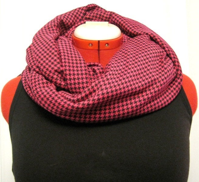Fuchsia and Black Houndstooth Infinity Circle Scarf