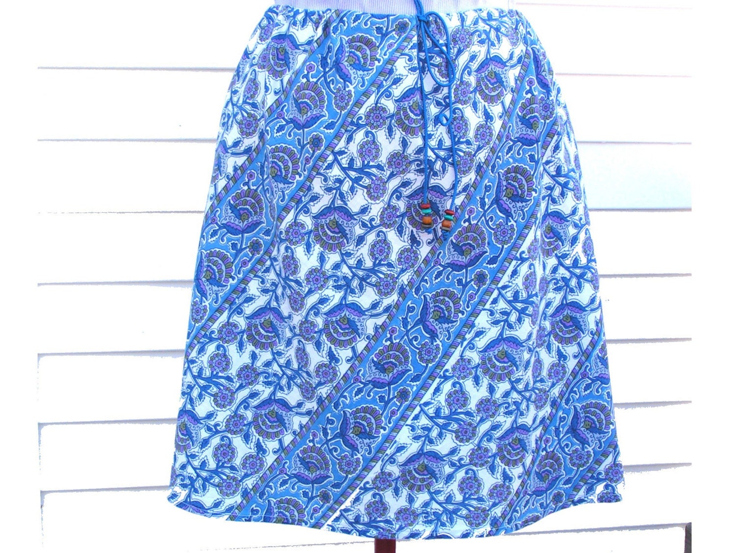 Reconstructed Bohemian Skirt with Beaded Drawstring Waist