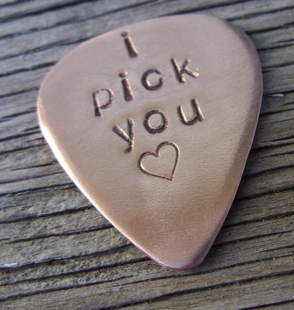 Hand stamped custom copper guitar pick 22 gauge- custom gift