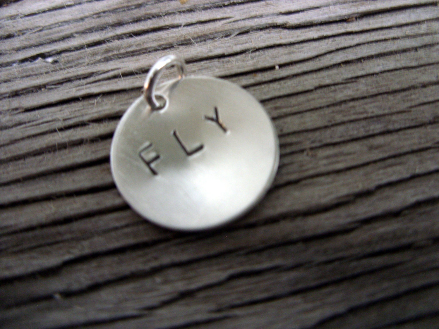 Hand stamped charm 5/8 inch tasty tag sterling silver custom ONE charm