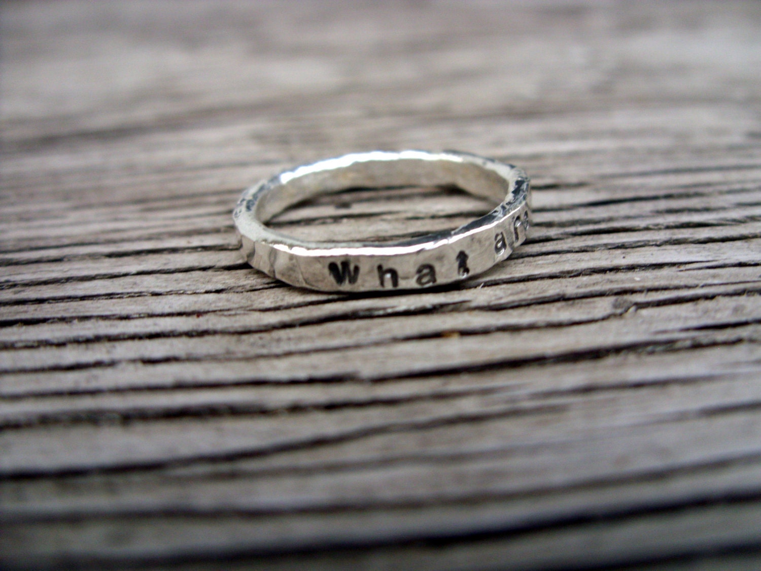 Made to order- ONE 3mm fine silver stacker ring- hand stamped with your choice of phrase-words