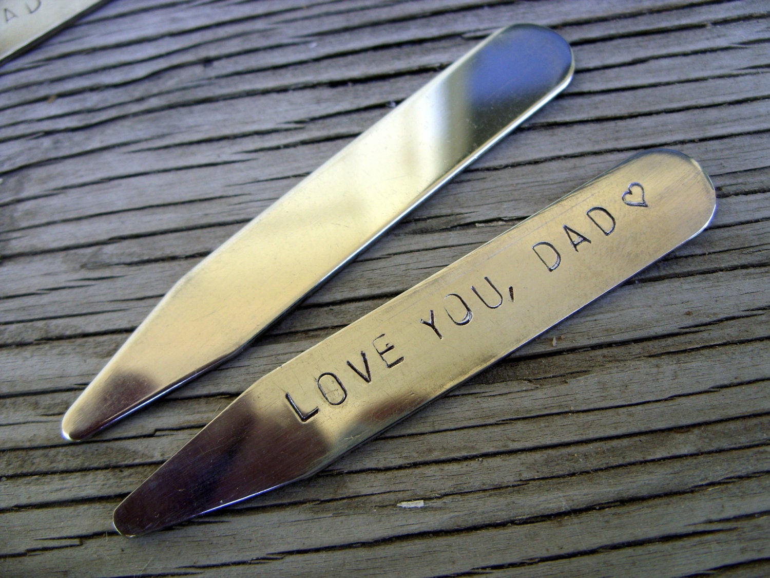 Hand stamped stainless steel collar stays Love you Dad 2.5 inch medium 1mm thick ready to ship