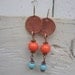 Bravo Boho Earrings copper discs, vintage turquoise and orange glass beads with copper earwires