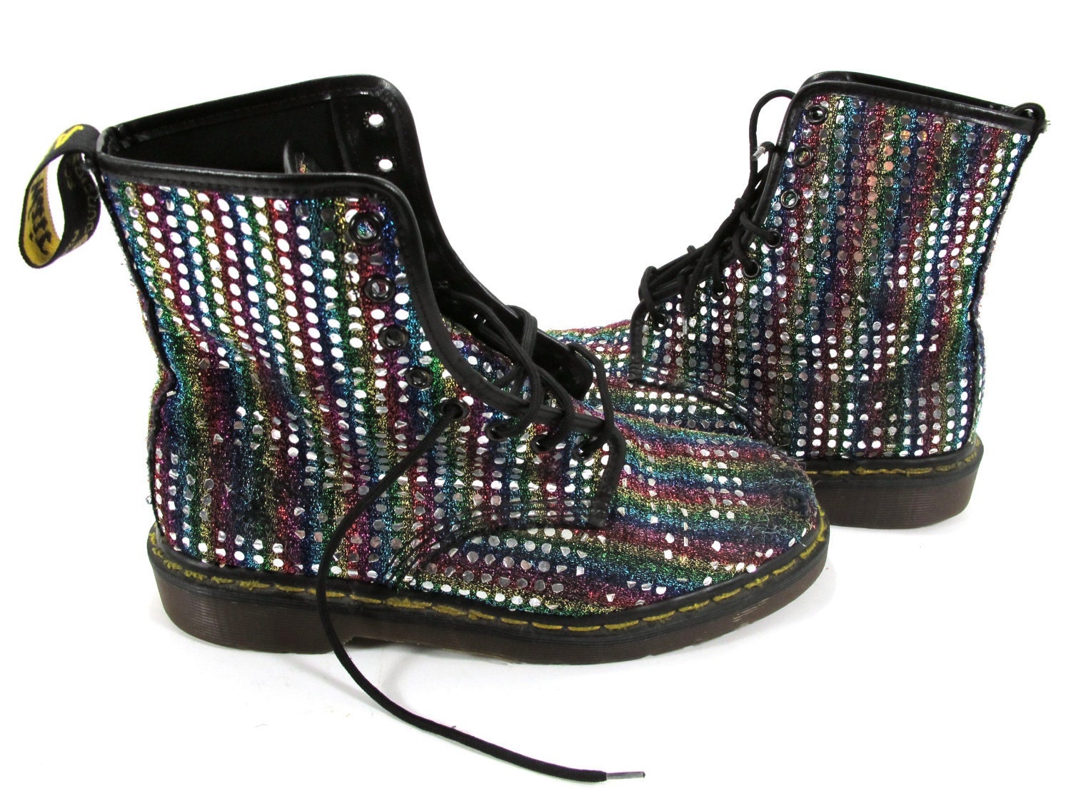 Vintage Doc Martens 8 Hole Boots Rainbow Disco Ball Size 10 US ladies