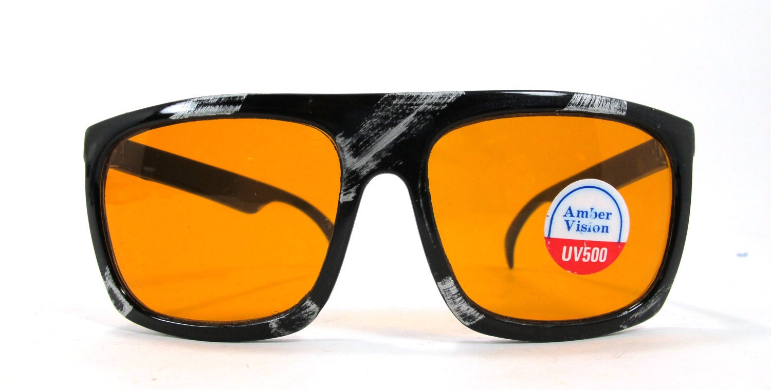 Vintage NOS Amber Vision Sunglasses with paint splatter frames