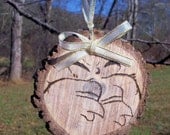 Primitive Wood burned Wedding Bells on Walnut