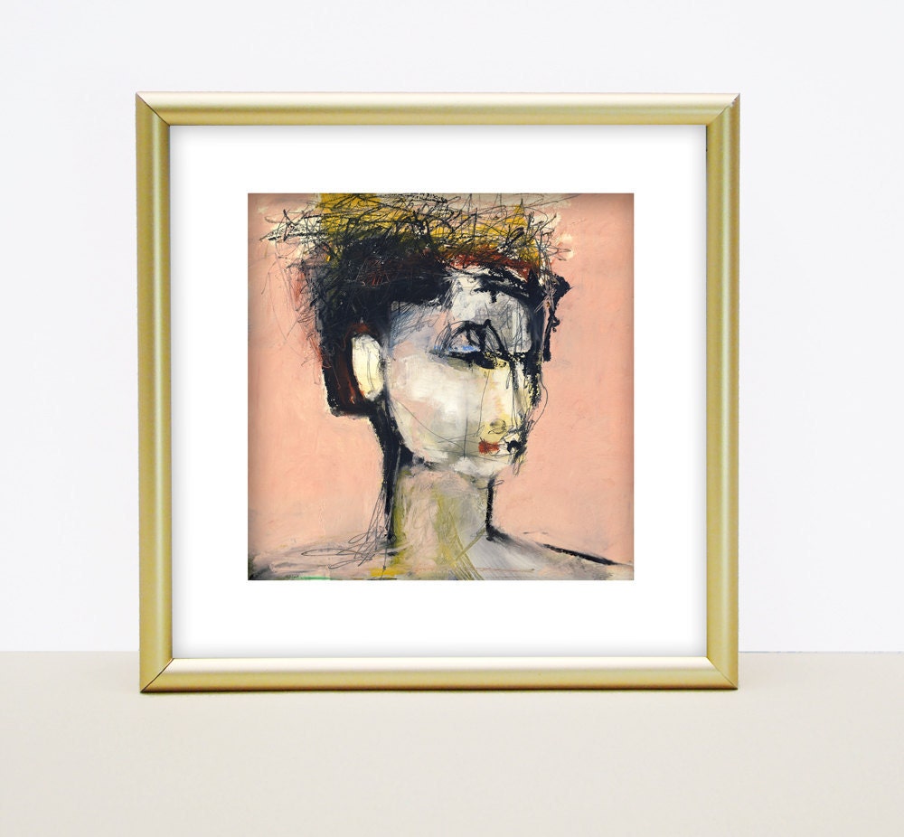 Art Print Pink Woman Portrait, Wall Decor, Modern and Energetic, 5x5 available larger