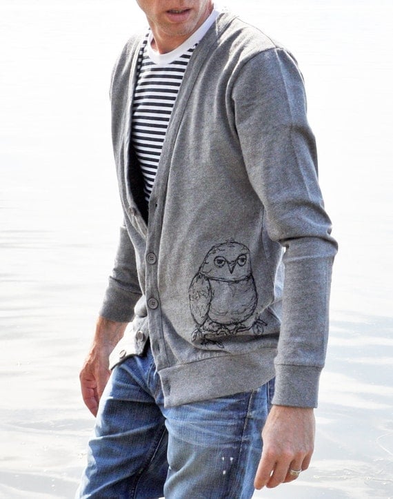 Grey Owl Cardigan - Large (unisex)