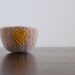 felted bowl -fuzzy felted nougat brown wool bowl with golden eco felt heart - ring holder, catch all, hostess gift, anniversary gift