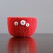 felted wool bowl - bright cherry red with white flowers