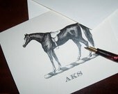 Equestrian ,Horse Personalized Note Cards Stationery Stationary Vintage Inspired Black Ivory Set 10 Preppy Monogrammed