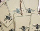 Bee Napoleonic 18 Personalized Gift Tags with Two Letter Monogram on Brown Kraft Cardstock