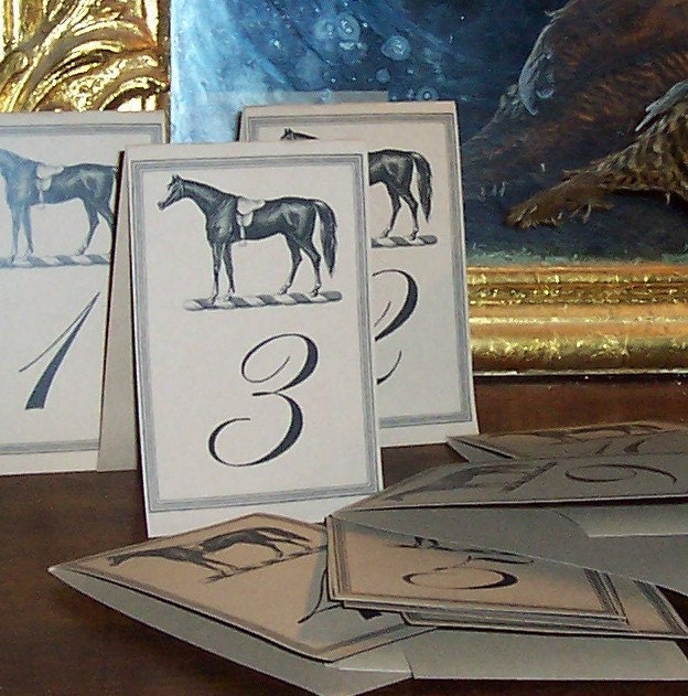 Equestrian Vintage Inspired Horse Handmade LARGE Table Number Cards in Kraft Set of 12 Wedding Decor