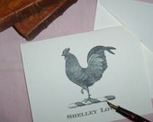 Rooster, Chicken, Personalized Monogrammed Note Cards  Stationery Stationary Set Black Ivory Set of 10