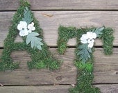 Green Moss Initials Rustic Wedding Decoration Letters Personalized Natural Woodland Reception Cottage Chic